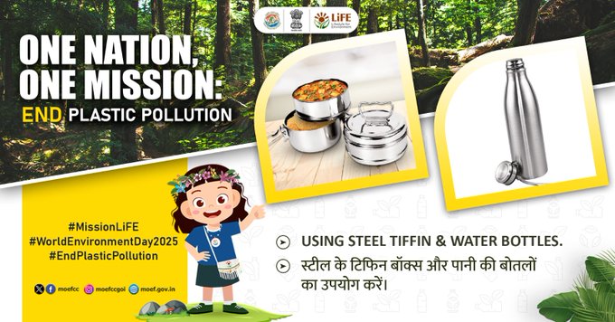 Use steel tiffin & water bottles.